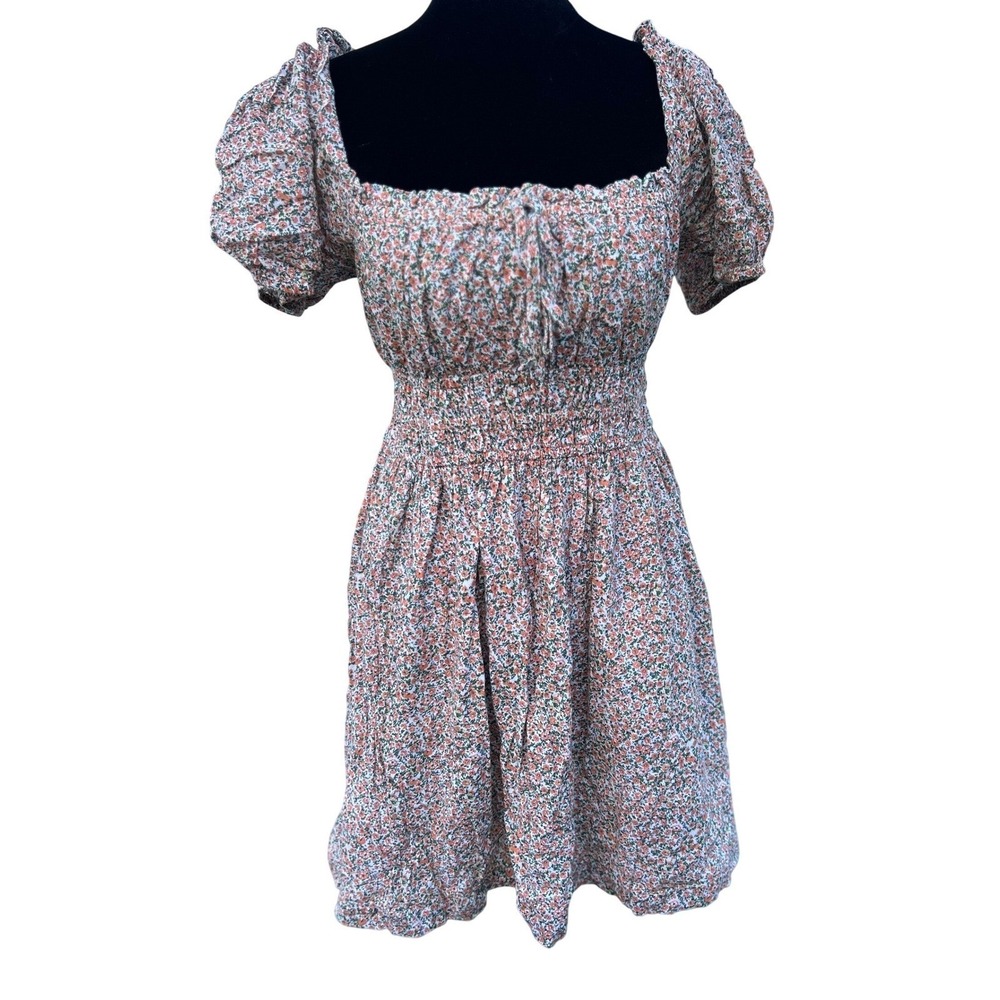 BP. Floral Smocked Mini Dress Orange Green Ditsy Cotton BP448723MI Small